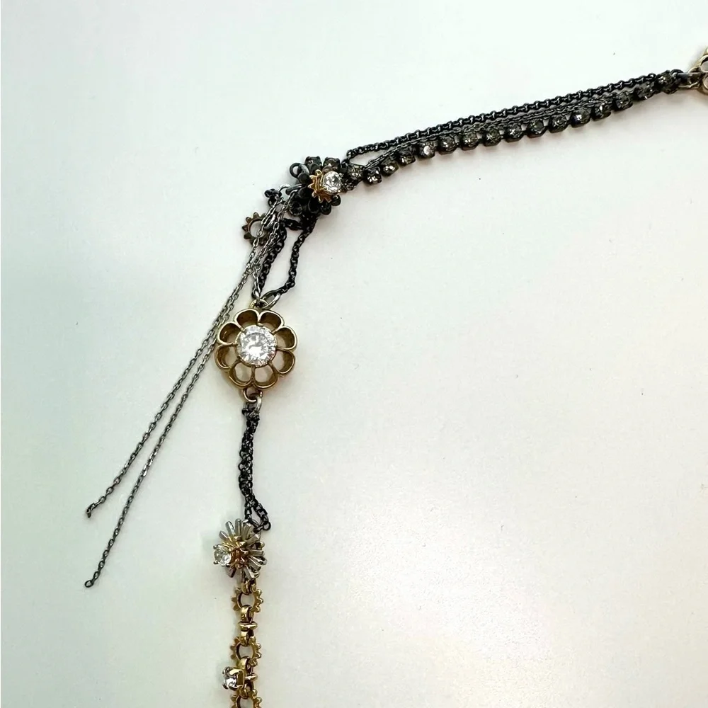 Juicy Couture Chunky Charm Silver Gold Black Tone Crystal Statement Necklace - Picture 4 of 16